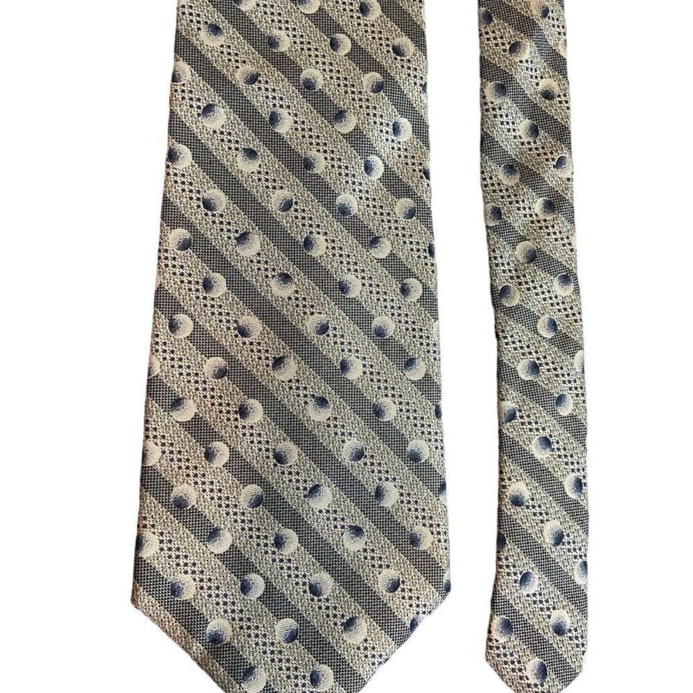 Vintage Stafford Mens Silk Italian Tie Tan Blue USA Modern Geometric Foullard